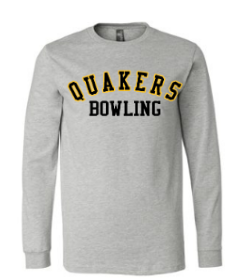 QUAKER VALLEY BOWLING YOUTH & ADULT LONG SLEEVE TEE - BLACK OR ATHLETIC GREY For Cheap