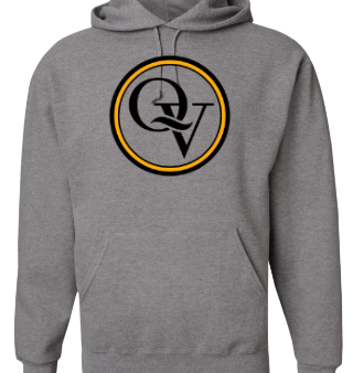 QUAKER VALLEY YOUTH & ADULT HOODED SWEATSHIRT - GREY WITH BLACK & GOLD DESIGN on Sale