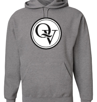 QUAKER VALLEY YOUTH & ADULT HOODED SWEATSHIRT - GREY WITH BLACK & WHITE DESIGN Sale