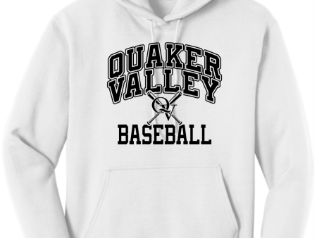 QUAKER VALLEY BASEBALL YOUTH & ADULT HOODED SWEATSHIRT - ATHLETIC HEATHER OR WHITE For Sale