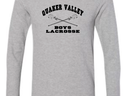 QUAKER VALLEY BOYS LACROSSE YOUTH & ADULT LONG SLEEVE TEE - CROSS STICK OR TEXT DESIGN Online now