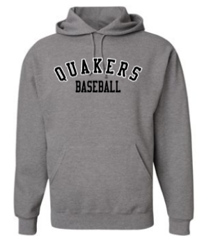 QUAKER VALLEY BASEBALL YOUTH & ADULT HOODED SWEATSHIRT - BLACK OR OXFORD GRAY For Cheap