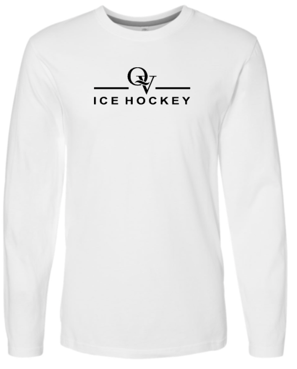 *NEW* QUAKER VALLEY ICE HOCKEY FINE COTTON JERSEY YOUTH & ADULT LONG SLEEVE TEE -  WHITE OR BLACK Cheap