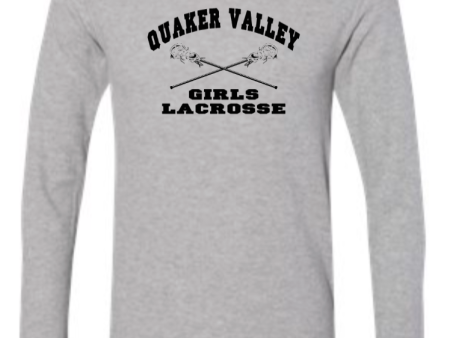 QUAKER VALLEY GIRLS LACROSSE YOUTH & ADULT LONG SLEEVE TEE - CROSS STICK DESIGN For Sale