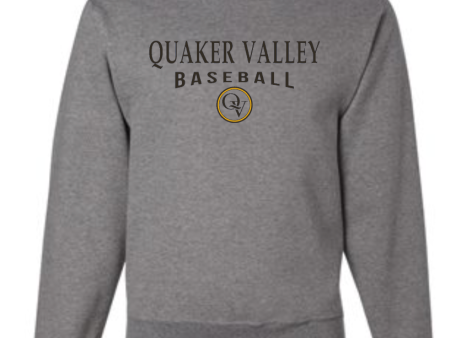 QUAKER VALLEY BASEBALL YOUTH & ADULT CREW NECK SWEATSHIRT - OXFORD GRAY Sale