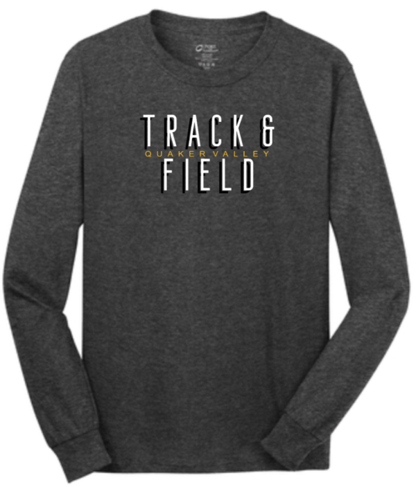 2023 FUNDRAISER - QUAKER VALLEY TRACK & FIELD LONG SLEEVE TEE - DARK HEATHER GREY For Sale